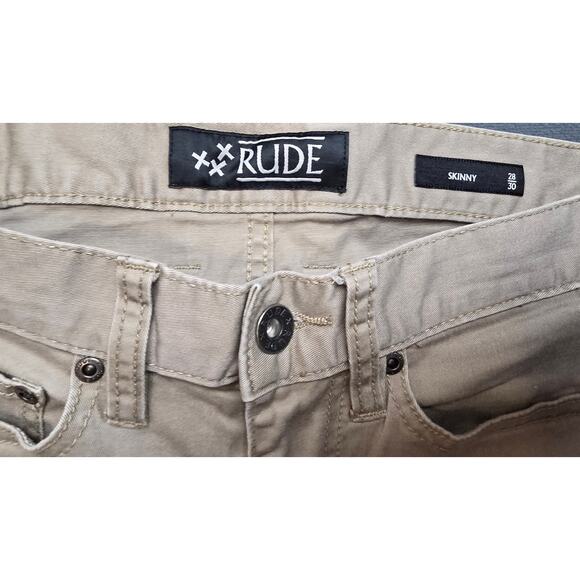 Rude Jeans Mens 28x30 Beige Skinny Stretch Medium Wash Zip Fly Casual Modern Fit - Picture 2 of 6
